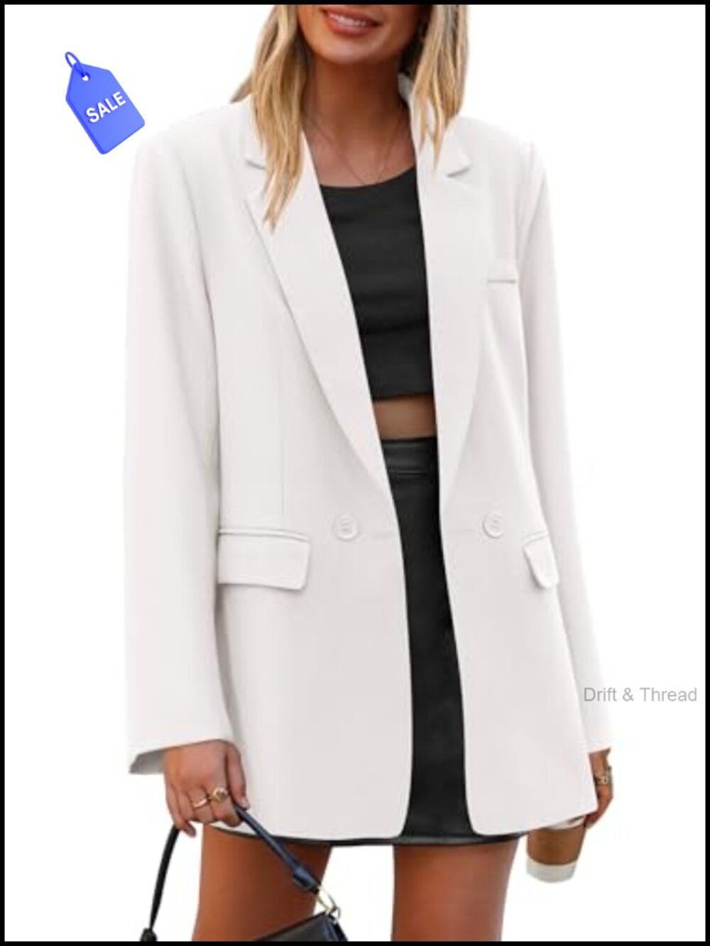 Women's Double Breasted Oversized Blazer Business Casual Notch Lapel Lightweight
